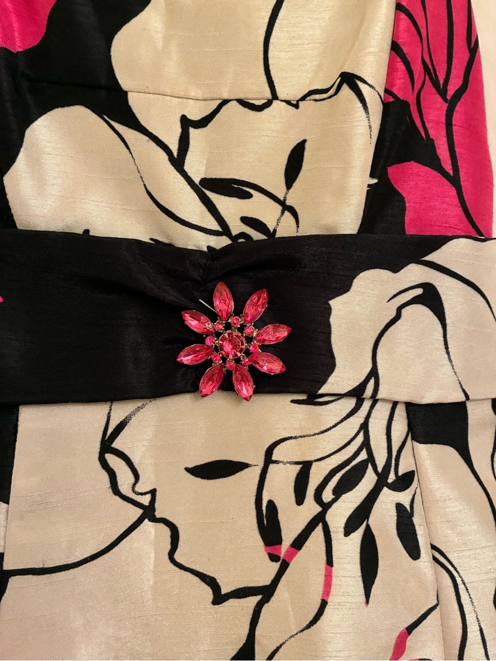 Girls' Pink Black & White Floral Tiered Party Dress - Picture 5 of 5